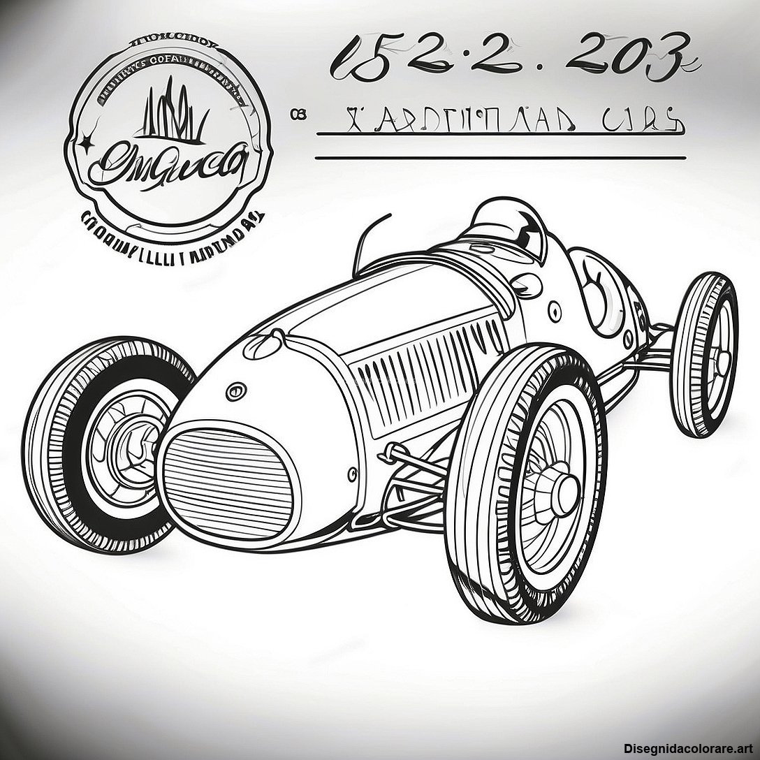 Pagina da colorare Pagina Da Colorare Della Vintage Auto Da Corsa stampabile gratuita dalla collezione Auto — disegno in bianco e nero per bambini e adulti.