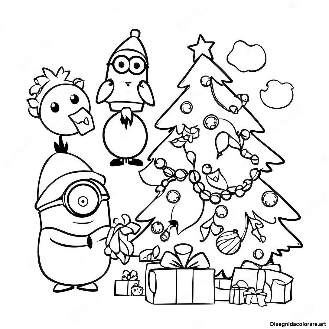 Pagina Da Colorare Minions Festivi Che Decorano Un Albero 138234 69613