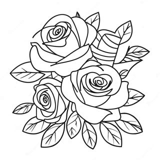 Pagina Da Colorare Con Bouquet Di Rose Romantiche 10155-2077