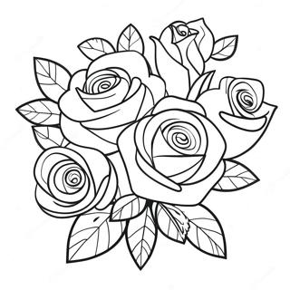 Pagina Da Colorare Con Bouquet Di Rose Romantiche 10155-2078