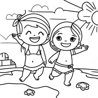 Pagina Da Colorare Di Bambini Gioiosi In Spiaggia 102297 40585