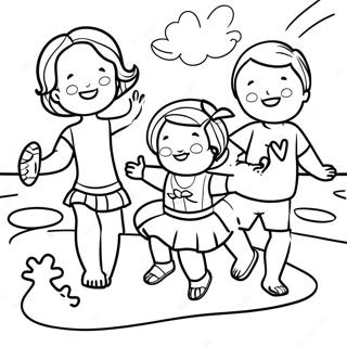 Pagina Da Colorare Di Bambini Gioiosi In Spiaggia 102297 40586