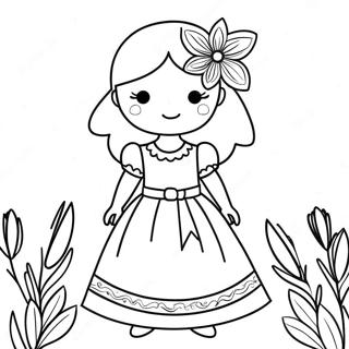 Bella Ragazza Dei Fiori In Abito Pagina Da Colorare 104842-42557