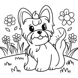 Yorkie Adorabile In Un Giardino Fiorito Pagina Da Colorare 109800-46497