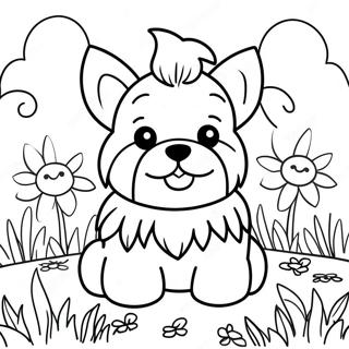 Yorkie Adorabile In Un Giardino Fiorito Pagina Da Colorare 109800-46498