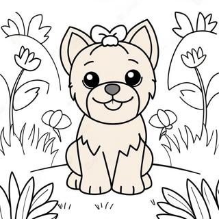 Yorkie Adorabile In Un Giardino Fiorito Pagina Da Colorare 109800-46499