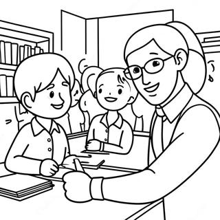 Pagina Da Colorare Di Un Insegnante Amichevole Che Aiuta Gli Studenti 119579-54509