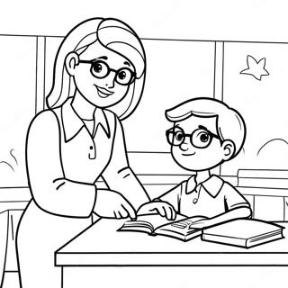 Pagina Da Colorare Di Un Insegnante Amichevole Che Aiuta Gli Studenti 119579-54511
