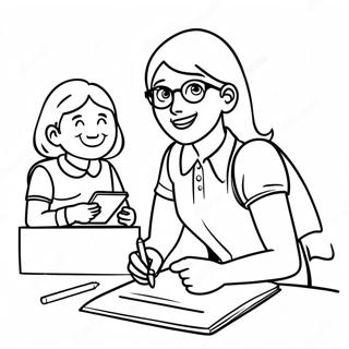 Pagina Da Colorare Di Un Insegnante Amichevole Che Aiuta Gli Studenti 119579-54512