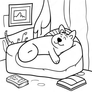 Pagina Da Colorare Del Catdog Sonnolento Su Un Letto Confortevole 120020 54863