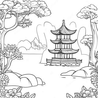 Pagina Da Colorare Di Paesaggio Chinoiserie Intricato 123019 57419