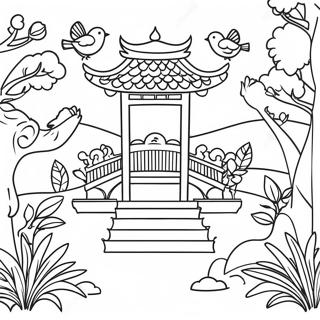 Pagina Da Colorare Giardino Chinoiserie Con Uccelli 123020 57422