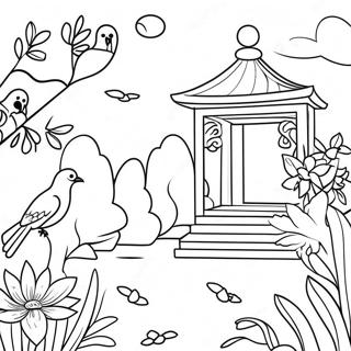 Pagina Da Colorare Giardino Chinoiserie Con Uccelli 123020 57423