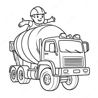 Pagina Da Colorare Del Camion Per Cemento Con Un Felice Lavoratore Edile 123250 57598