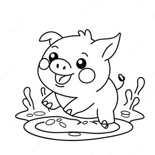 Pagina Da Colorare Del Maialino Kawaii Felice Che Schizza Nel Fango 127708 61277