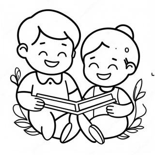 Pagina Da Colorare Dei Bambini Felici Che Leggono 130482 63439