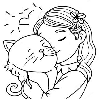 Pagina Da Colorare Della Ragazza Con Un Gatto Che Dorme 131181-63977