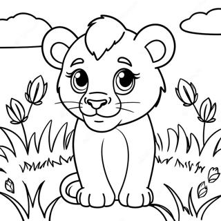 Disegno Da Colorare Di Cucciolo Di Leone Carino Nellerba 134649-66671