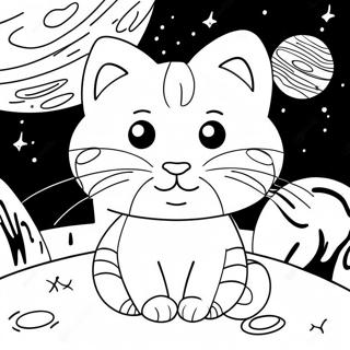 Gatto Spaziale Curioso Esplorando Pianeti Pagina Da Colorare 138850-70105