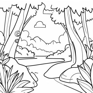 Disegno Da Colorare Di Scena Lussureggiante Della Foresta Pluviale 139438 70557