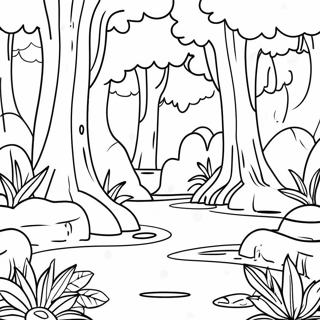 Disegno Da Colorare Di Scena Lussureggiante Della Foresta Pluviale 139438 70559