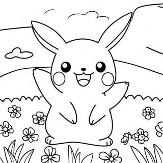 Pagina Da Colorare Di Un Pikachu Felice In Un Campo Di Fiori 2258-2553