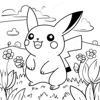 Pagina Da Colorare Di Un Pikachu Felice In Un Campo Di Fiori 2258-2554