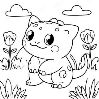 Carino Bulbasaur In Un Giardino Di Fiori Da Colorare 34159-7453