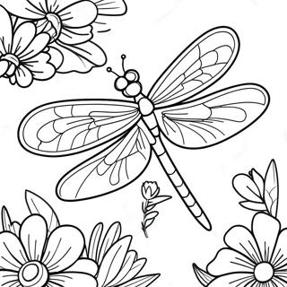 Pagina Da Colorare Della Libellula Colorata In Un Giardino Di Fiori 39731-8674