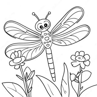Pagina Da Colorare Della Libellula Colorata In Un Giardino Di Fiori 39731-8675