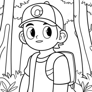 Pagina Da Colorare Di Ash Ketchum In Una Foresta 53302-11664
