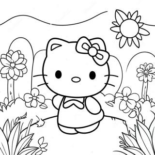 Hello Kitty In Un Giardino Di Fiori Da Colorare 562-893