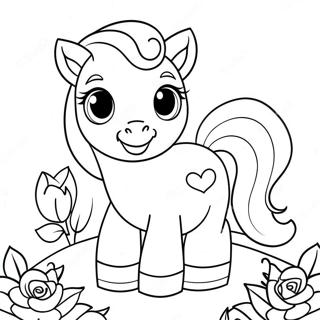 Pagina Da Colorare Di Un Pony Carino Con Fiori 59297-12993