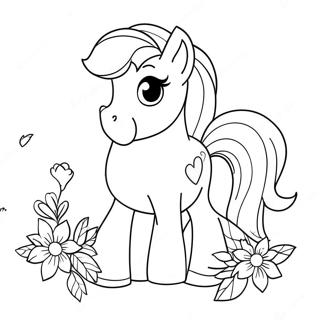 Pagina Da Colorare Di Un Pony Carino Con Fiori 59297-12994