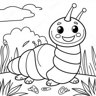 Caterpillar Sorridente In Un Giardino Da Colorare 61142-13441