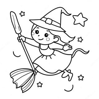 Pagina Da Colorare Di Una Strega Carina Che Vola Su Una Scopa 72646 16352