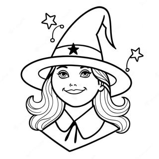 Pagina Da Colorare Di Una Strega Con Un Cappello A Punta E Stelle 72649 16362