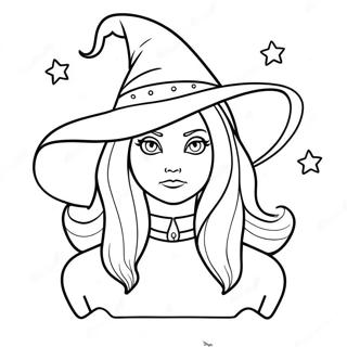 Pagina Da Colorare Di Una Strega Con Un Cappello A Punta E Stelle 72649 16363