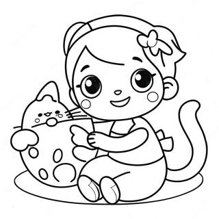 Pagina Da Colorare Di Una Giocosa Ragazza Kawaii Con Un Gatto 73472 16999