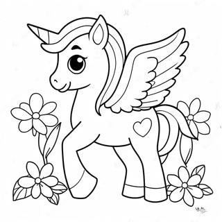 Pagina Da Colorare Del Carino Pegaso Con Fiori 74113-17495