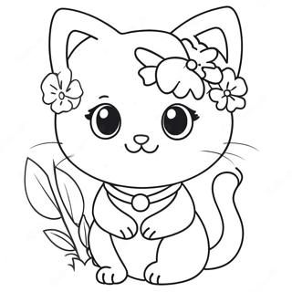 Pagina Da Colorare Di Ragazza Gatto Carina Con Fiori 77731-20290
