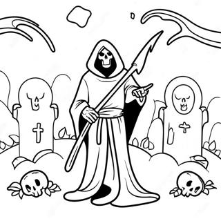 Pagina Da Colorare Del Grim Reaper In Un Cimitero 81855-23488