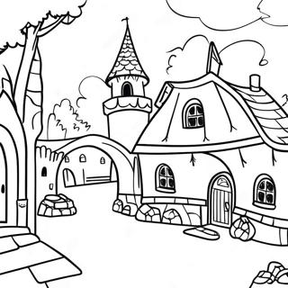 Pagina Da Colorare Di Un Incantevole Villaggio Medievale 82036-23627