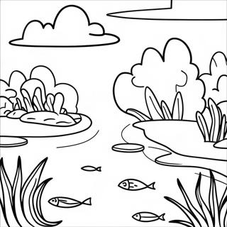 Pagina Da Colorare Di Una Scena Serena Del Laghetto 82110 23678