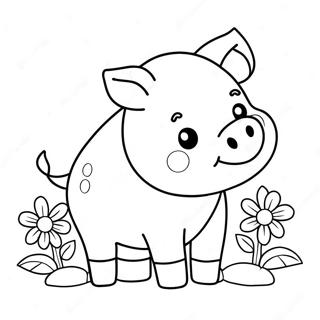 Pagina Da Colorare Di Un Carino Piggy Con Fiori 86336-27089