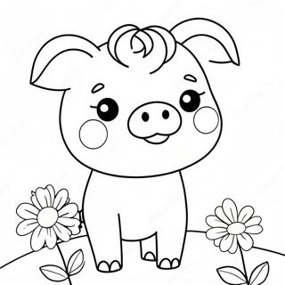 Pagina Da Colorare Di Un Carino Piggy Con Fiori 86336-27090