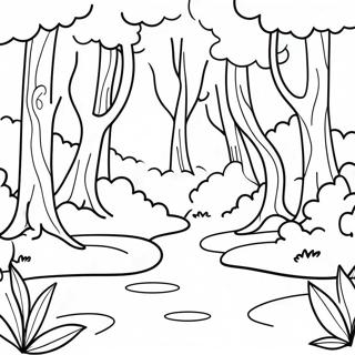 Pagina Da Colorare Di Paesaggio Di Foresta Lussureggiante 86803 27464