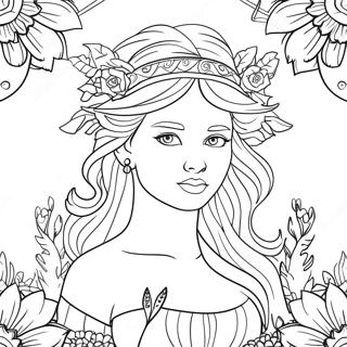 Pagina Da Colorare Della Dea Maestosa Con Fiori 89293-29561