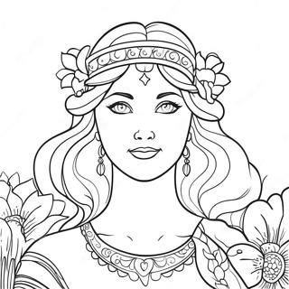 Pagina Da Colorare Della Dea Maestosa Con Fiori 89293-29562