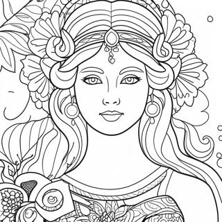 Pagina Da Colorare Della Dea Maestosa Con Fiori 89293-29563